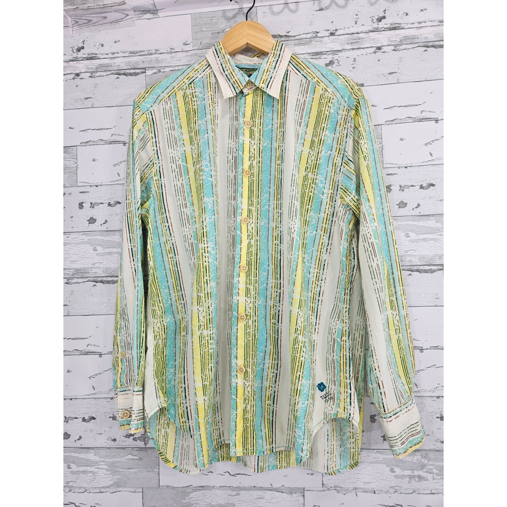 Tommy Bahama Relax Mens Medium Cotton Silk Striped Long Sleeve Button Down Shirt